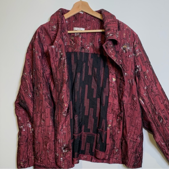 Erin London Burgundy Blazer Pockets Abstract Print Lined Size 3X - Picture 3 of 13